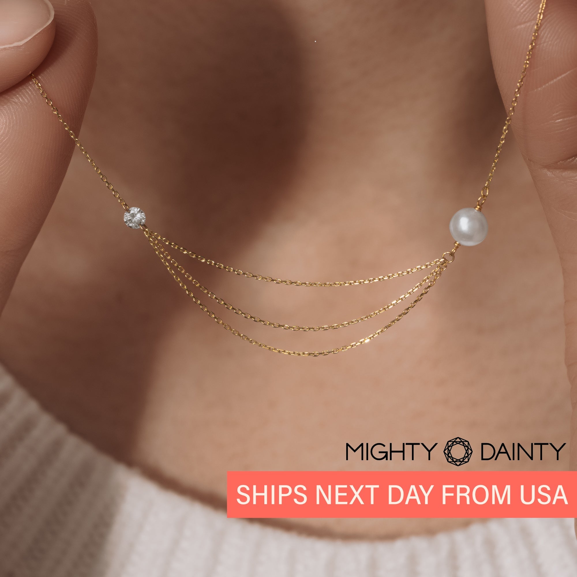 Diamond and Pearl Multi-Layered Necklace