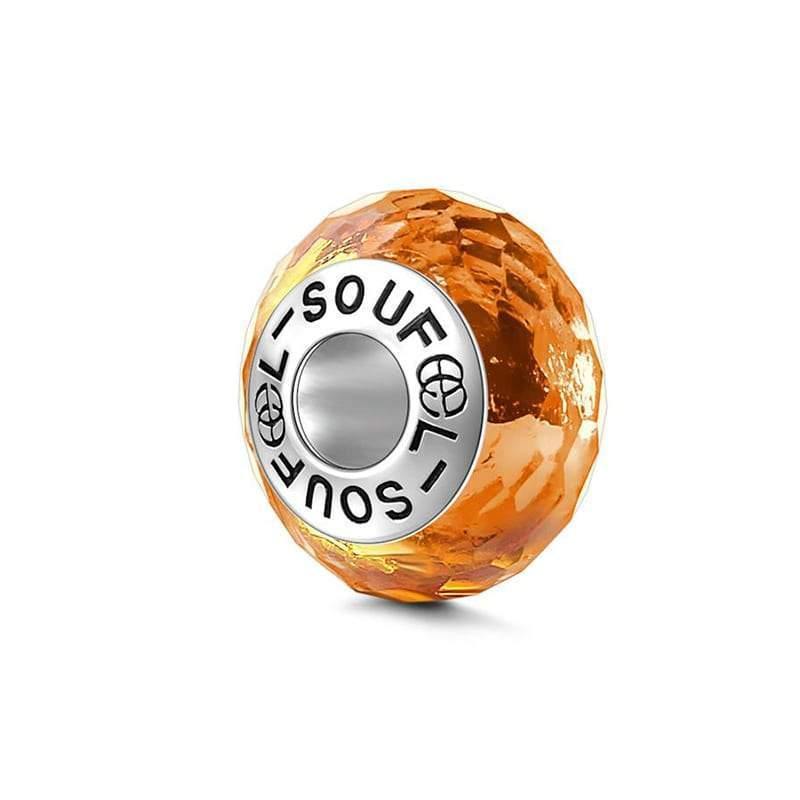 Amber Ice Crystal Faceted Charm Murano Glass Bead Silver