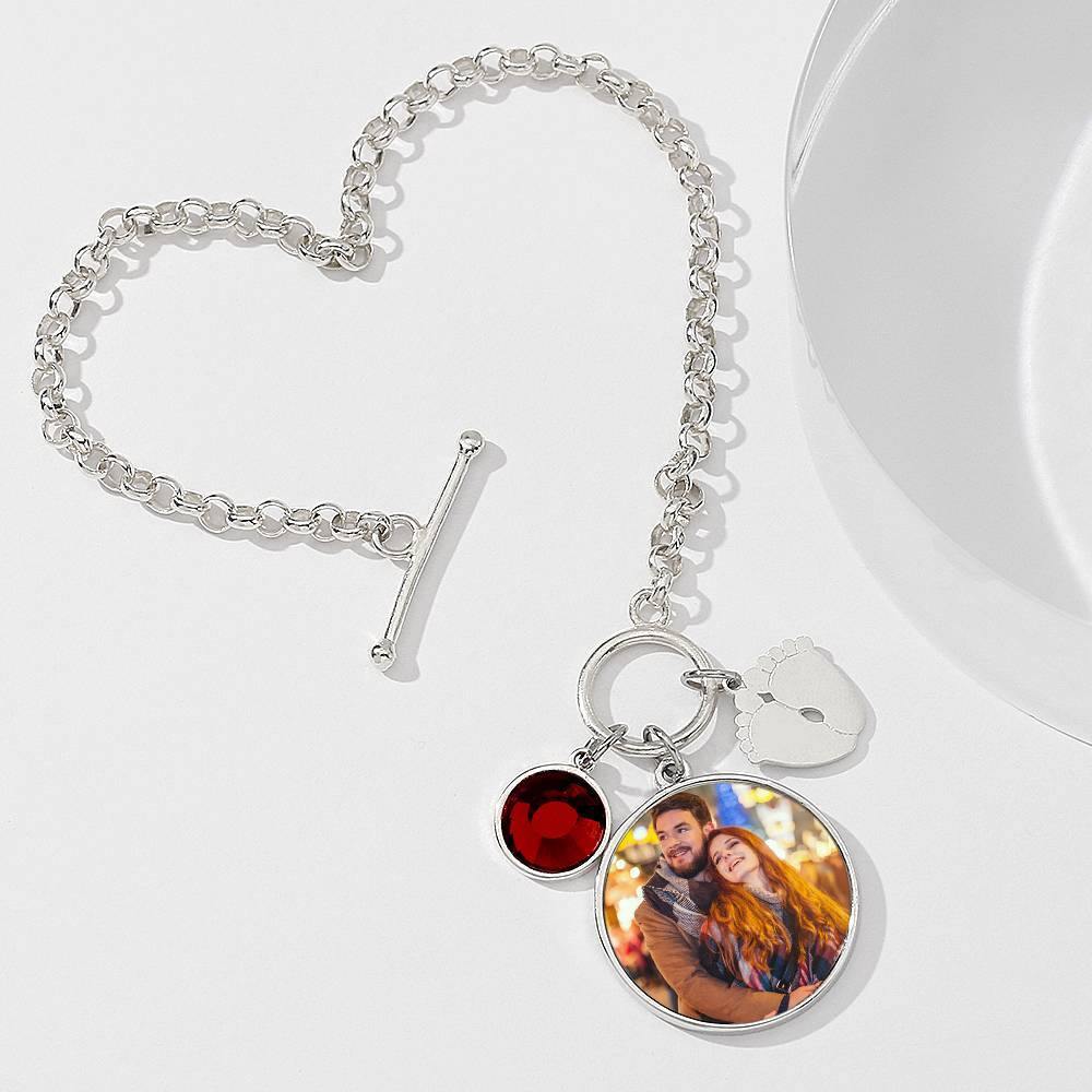 Women's Round Tag Photo Bracelet with Engraving Silver