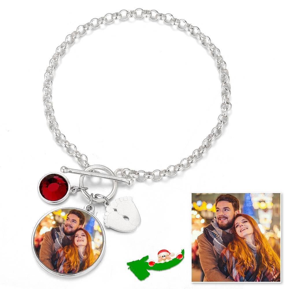 Women's Round Tag Photo Bracelet with Engraving Silver