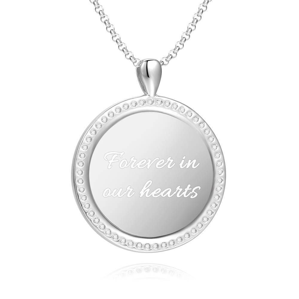 Women's Personalized Photo Engraved Necklace, Rhinestone Crystal Round Shape Photo Necklace Platinum Plated Silver - Colorful