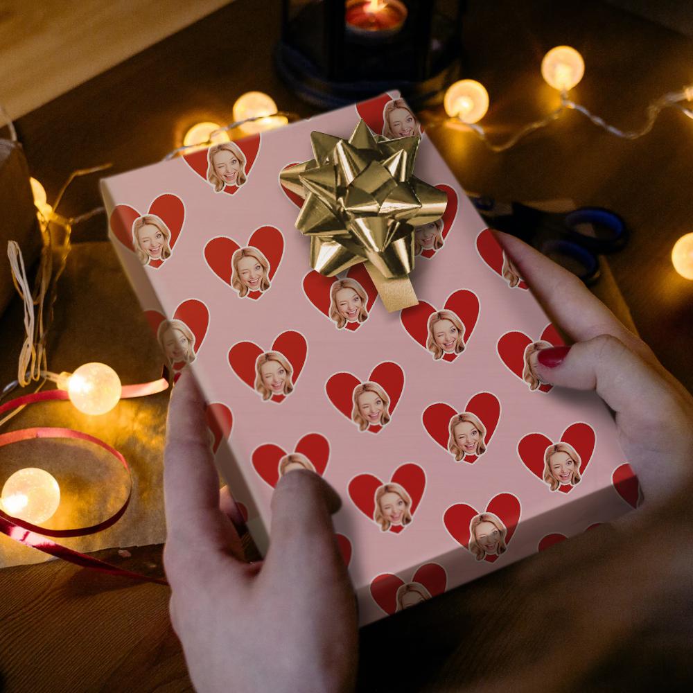 Photo Face Wrapping Paper Gifts for Couples with Little Heart Happy Gifts