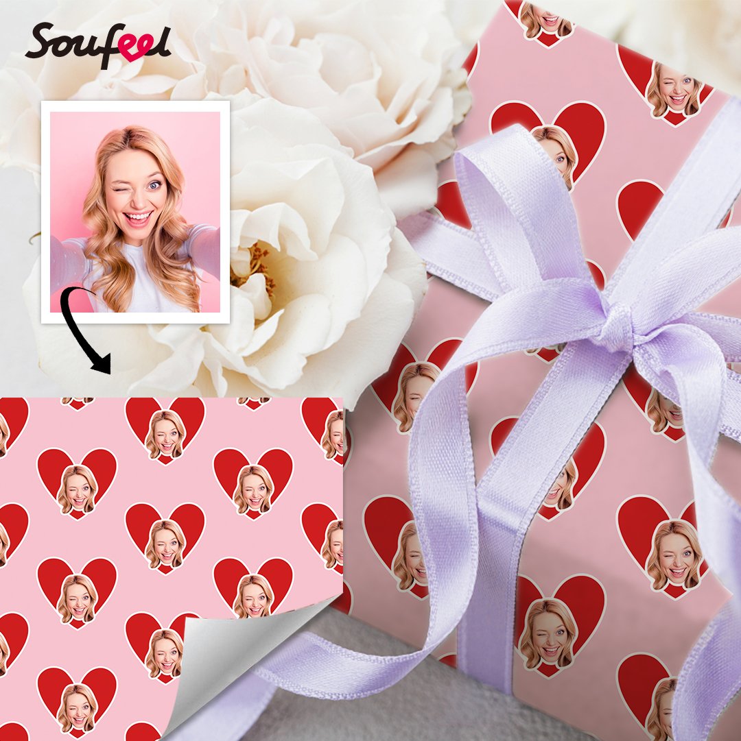 Photo Face Wrapping Paper Gifts for Couples with Little Heart Happy Gifts