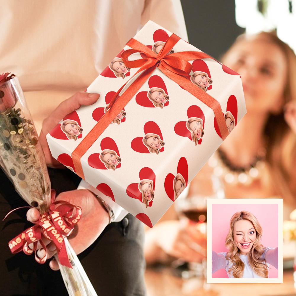 Photo Face Wrapping Paper Gifts for Couples with Little Heart Happy Gifts