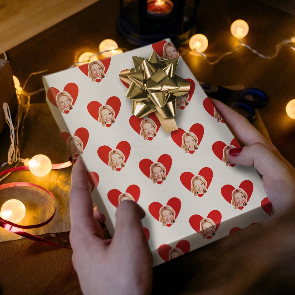 Photo Face Wrapping Paper Gifts for Couples with Little Heart Happy Gifts