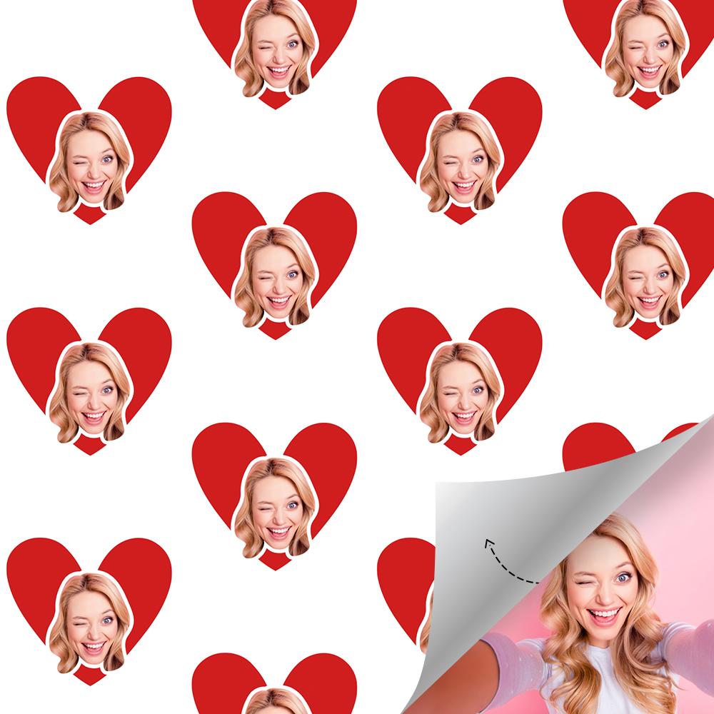 Photo Face Wrapping Paper Gifts for Couples with Little Heart Happy Gifts