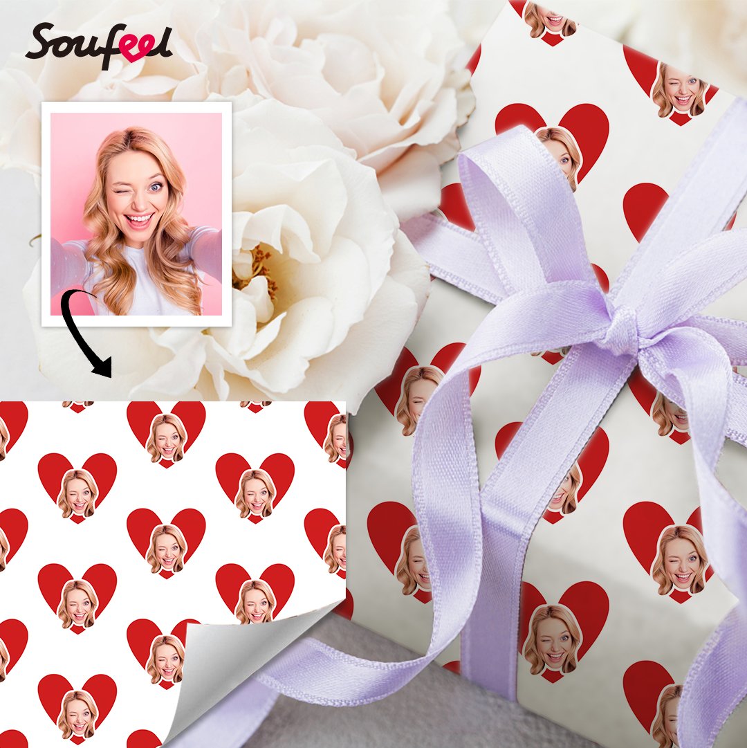 Photo Face Wrapping Paper Gifts for Couples with Little Heart Happy Gifts