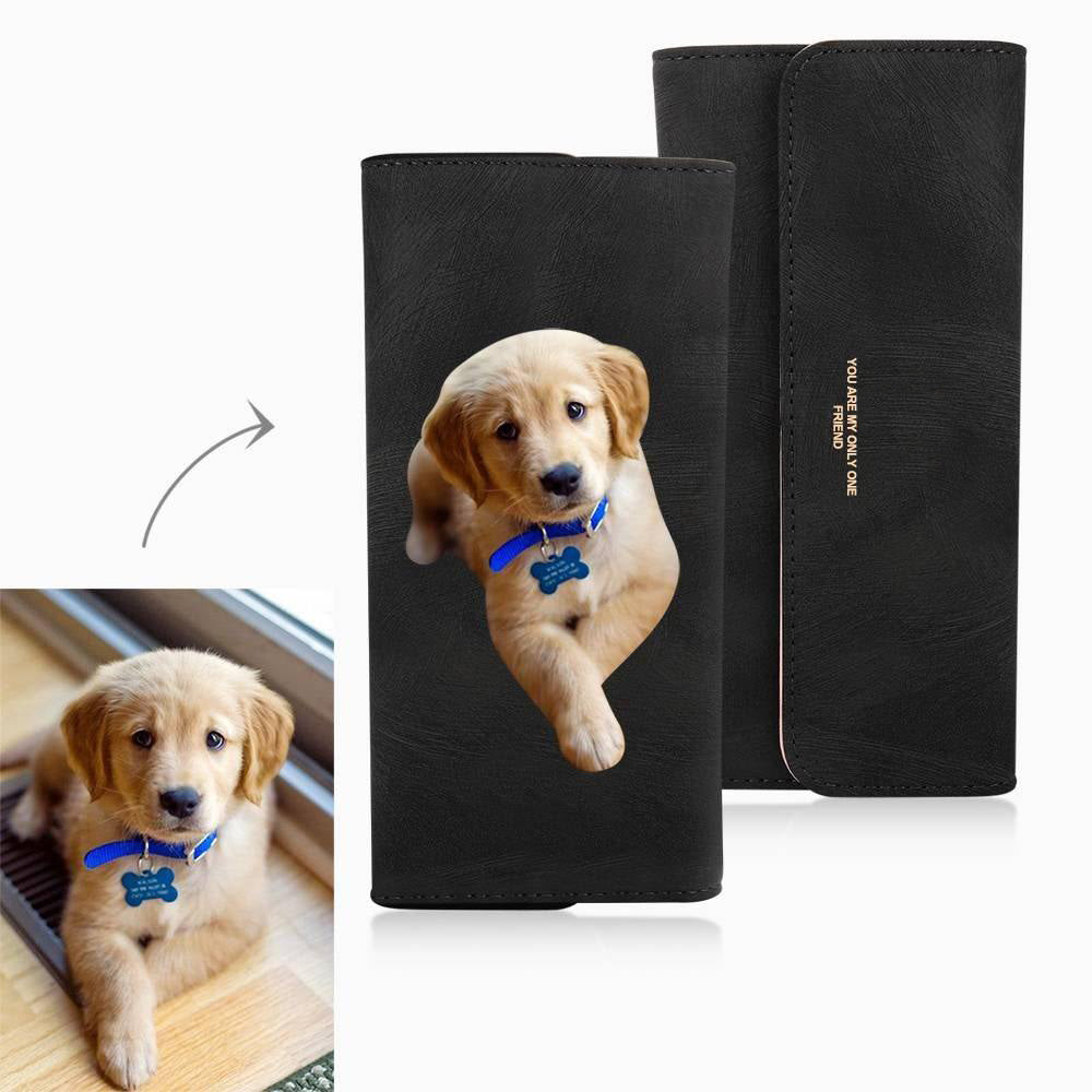 Women's Trifold Photo Wallet - Black Leather
