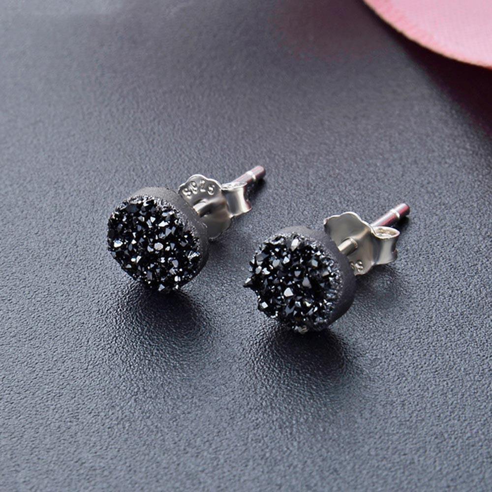 Simple Style Stud Earrings Silver Black 6mm
