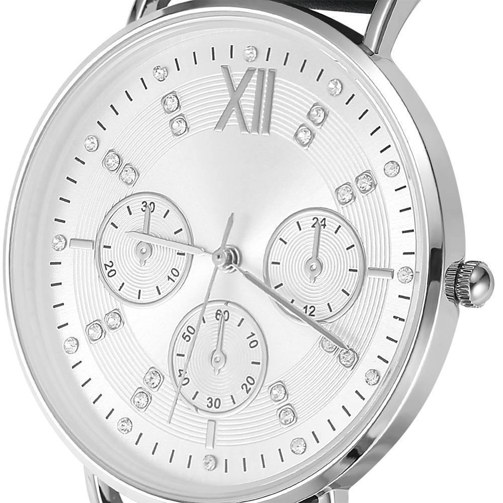 Automatic Watch White Dial Black Leather Strap - Women's