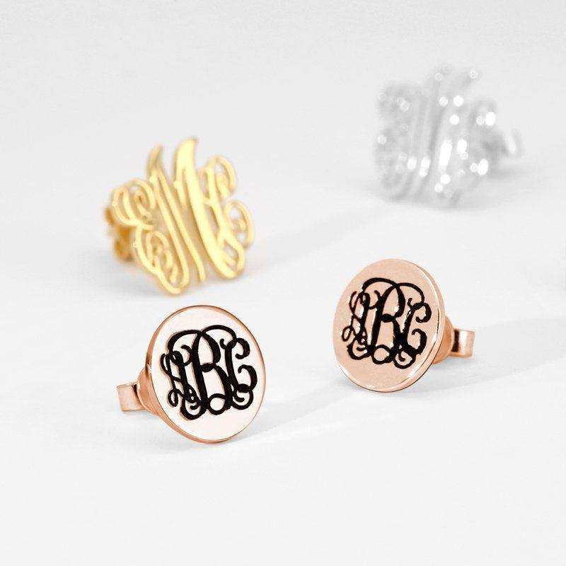 Engraved Monogram Earrings Rose Gold Plated Silver