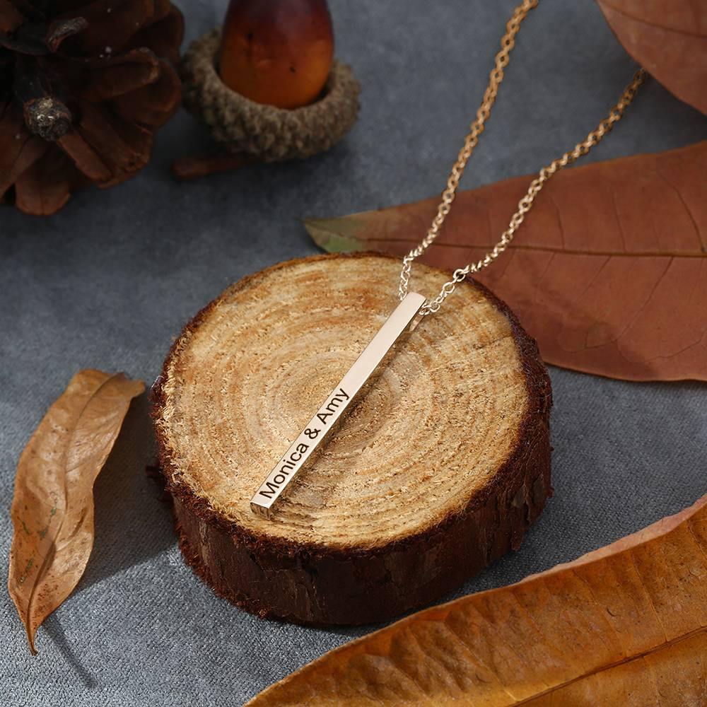 3D Engraved Vertical Bar Necklace Rose Gold Plated Silver