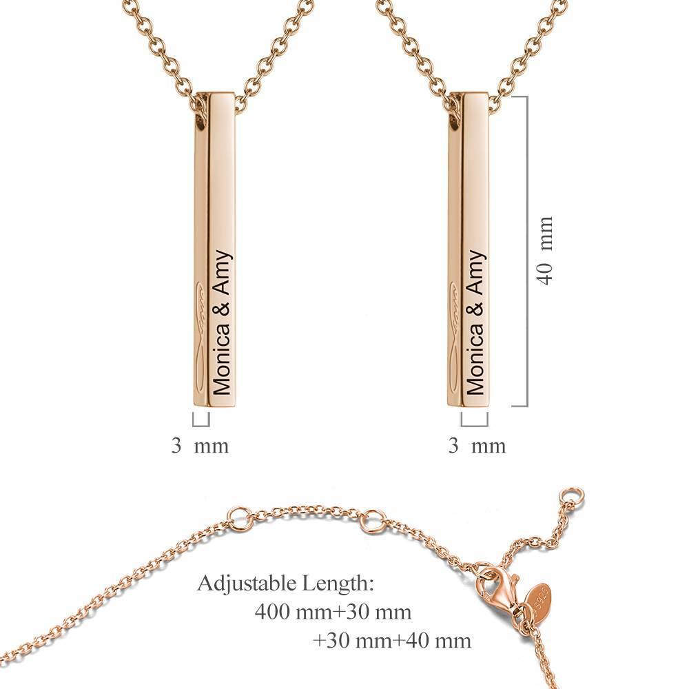 3D Engraved Vertical Bar Necklace Rose Gold Plated Silver