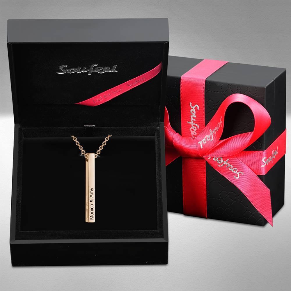 3D Engraved Vertical Bar Necklace Rose Gold Plated Silver