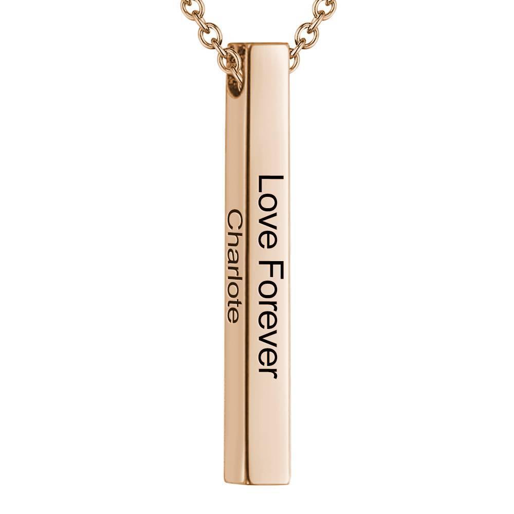 3D Engraved Vertical Bar Necklace 14K Gold Plated Silver