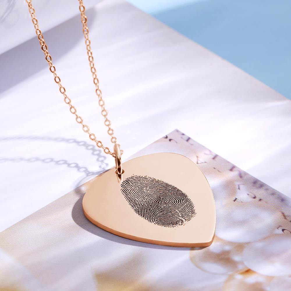 Actual Fingerprint Necklace Guitar Pick Necklace Memorial Gift for Him Rose Gold Plated