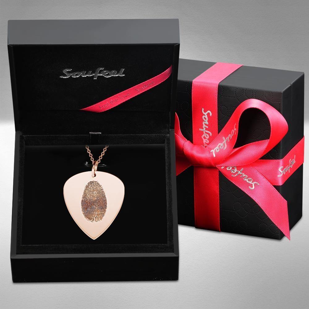 Actual Fingerprint Necklace Guitar Pick Necklace Memorial Gift for Him Rose Gold Plated