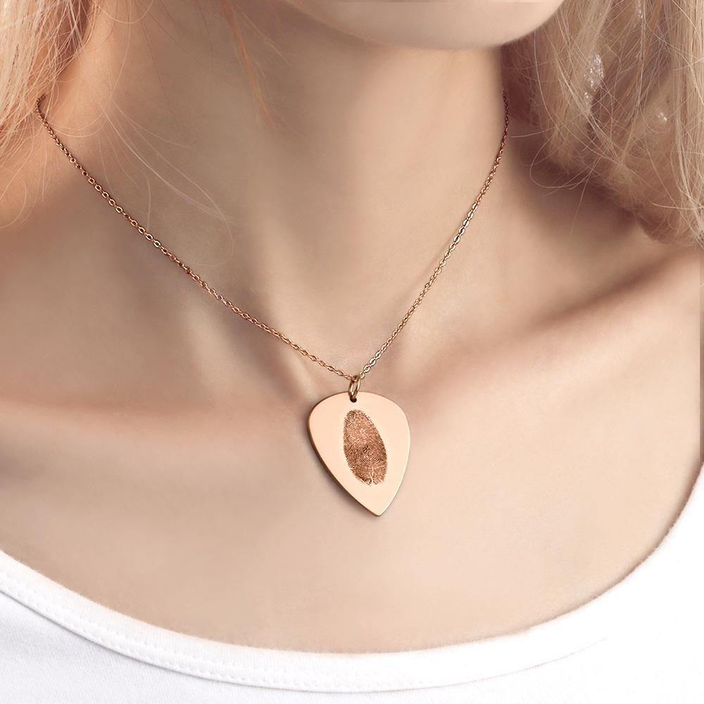 Actual Fingerprint Necklace Guitar Pick Necklace Memorial Gift for Him Rose Gold Plated