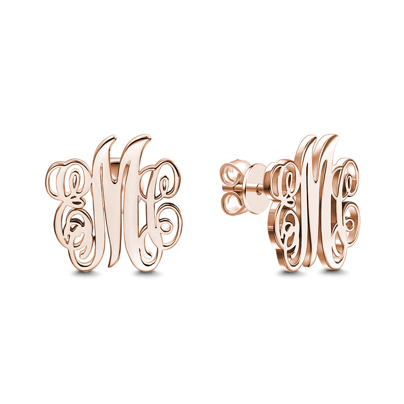 Monogram Earrings Rose Gold Plated Silver