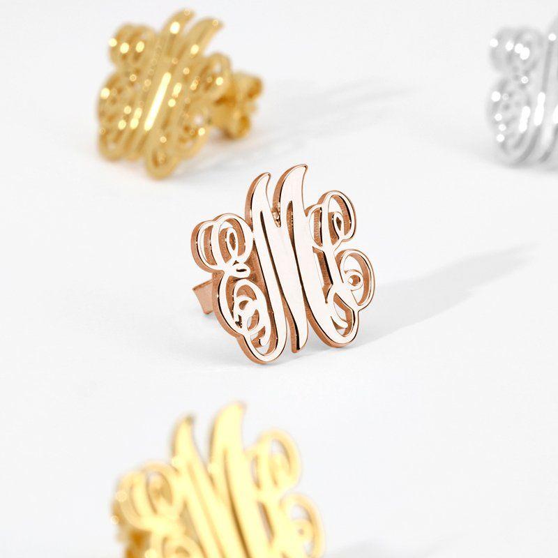 Monogram Earrings Rose Gold Plated Silver