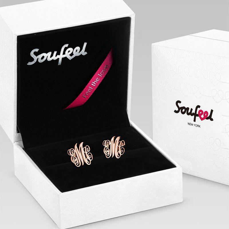 Monogram Earrings Rose Gold Plated Silver