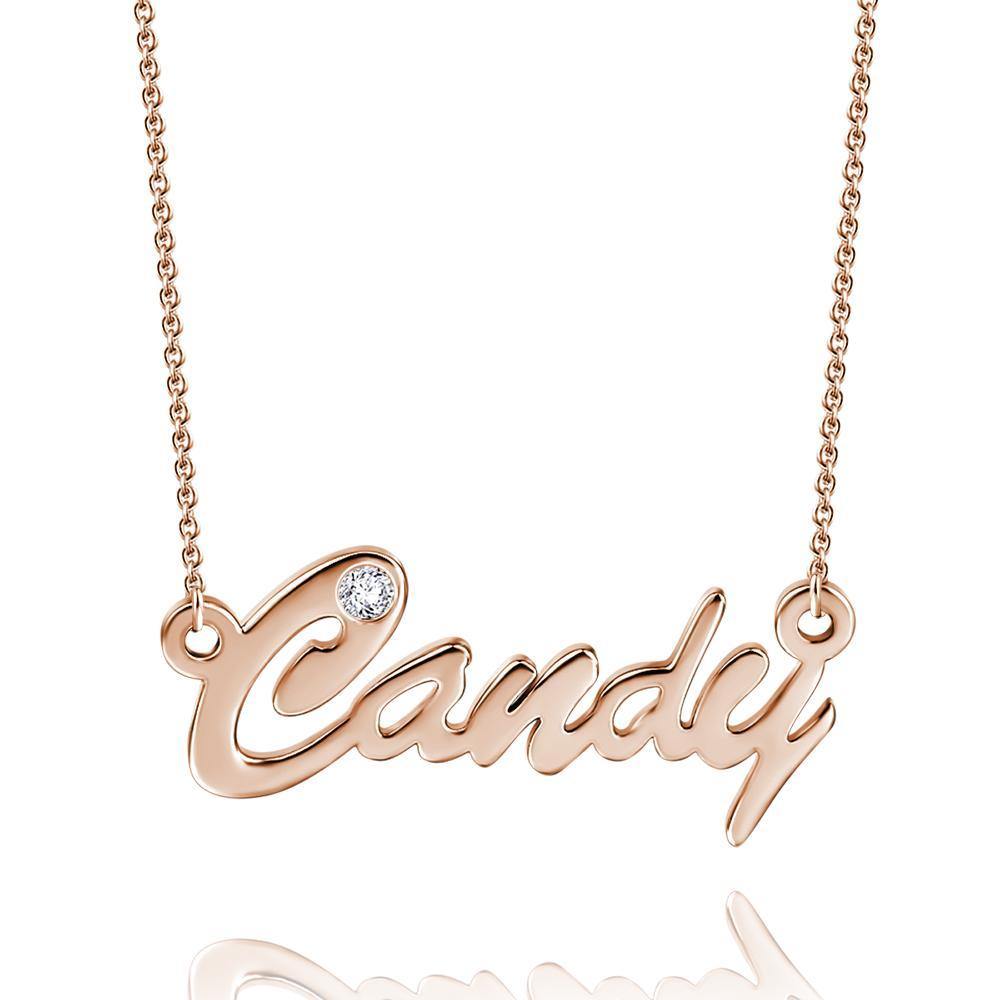 0.02ct Diamond Name Necklace 14k Gold Plated Silver