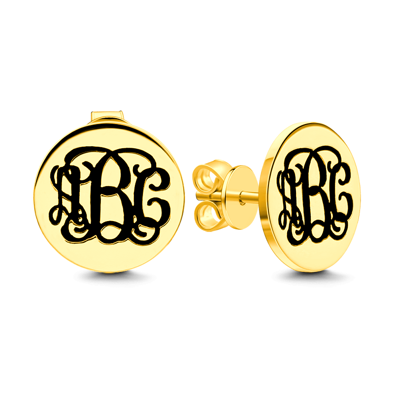 Engraved Monogram Earrings Gold Plated Silver