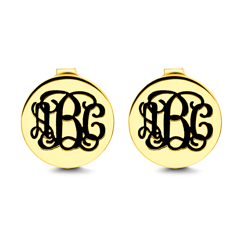 Engraved Monogram Earrings Gold Plated Silver