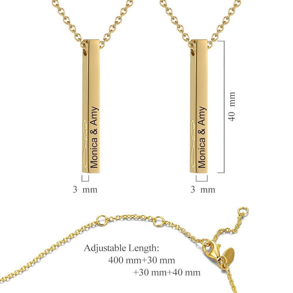 3D Engraved Vertical Bar Necklace 14K Gold Plated Silver