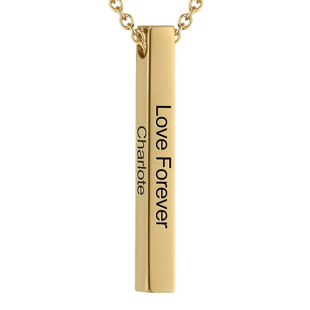 3D Engraved Vertical Bar Necklace Rose Gold Plated Silver