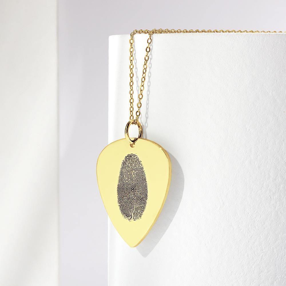 Actual Fingerprint Necklace Guitar Pick Necklace Memorial Gift for Him 14k Gold Plated