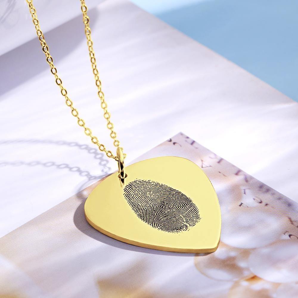Actual Fingerprint Necklace Guitar Pick Necklace Memorial Gift for Him 14k Gold Plated