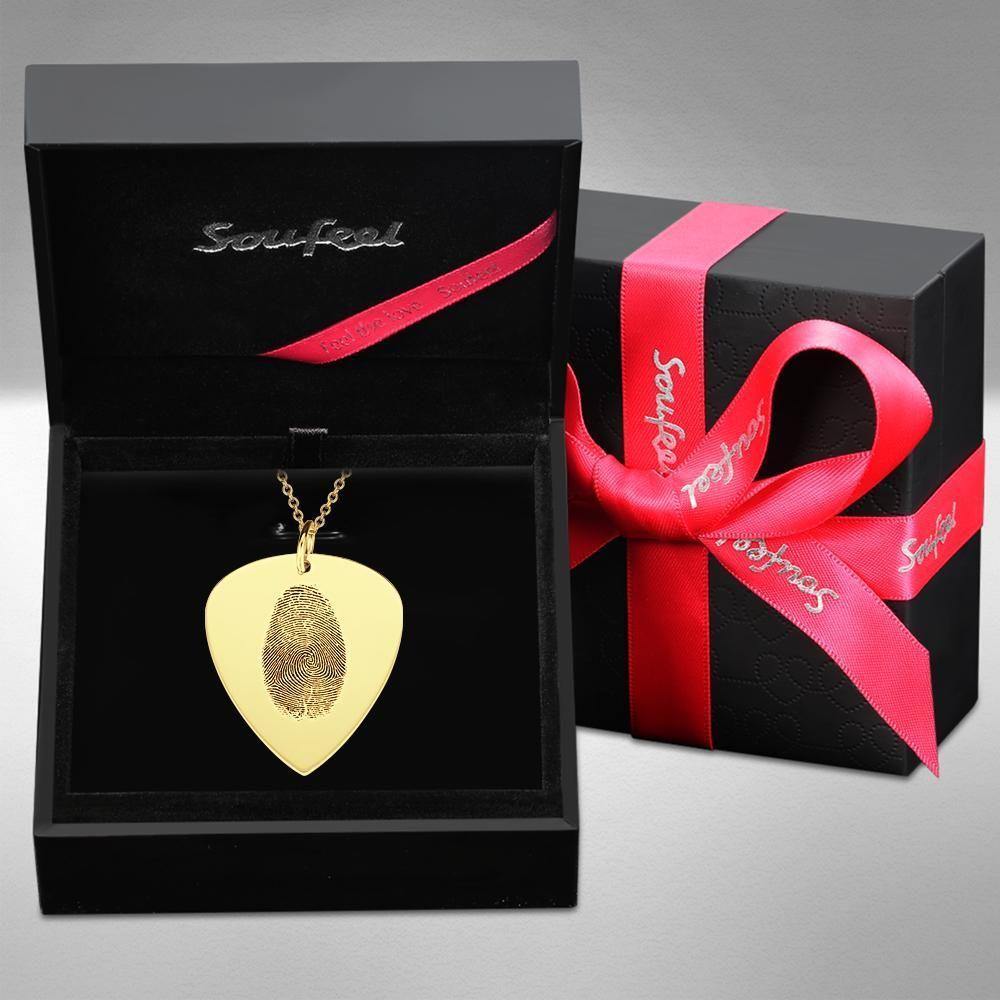 Actual Fingerprint Necklace Guitar Pick Necklace Memorial Gift for Him 14k Gold Plated