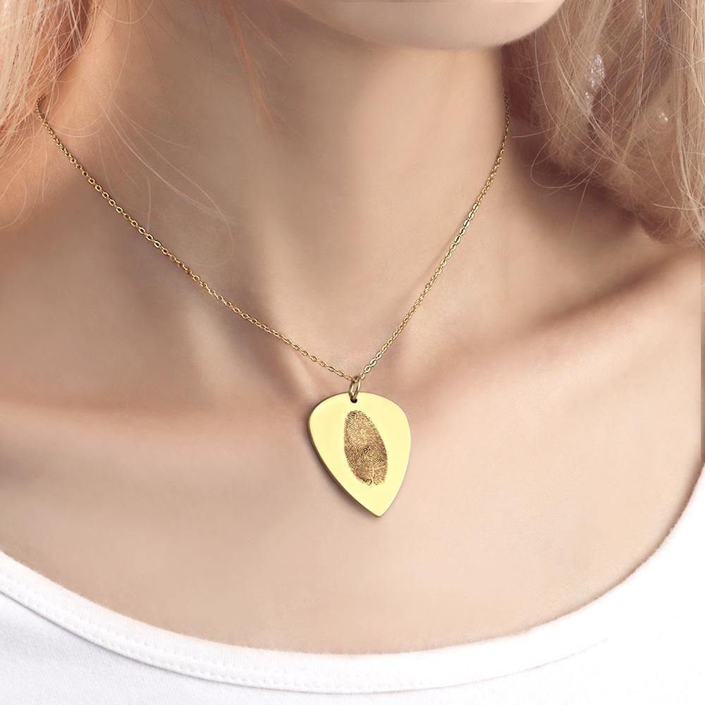 Actual Fingerprint Necklace Guitar Pick Necklace Memorial Gift for Him 14k Gold Plated