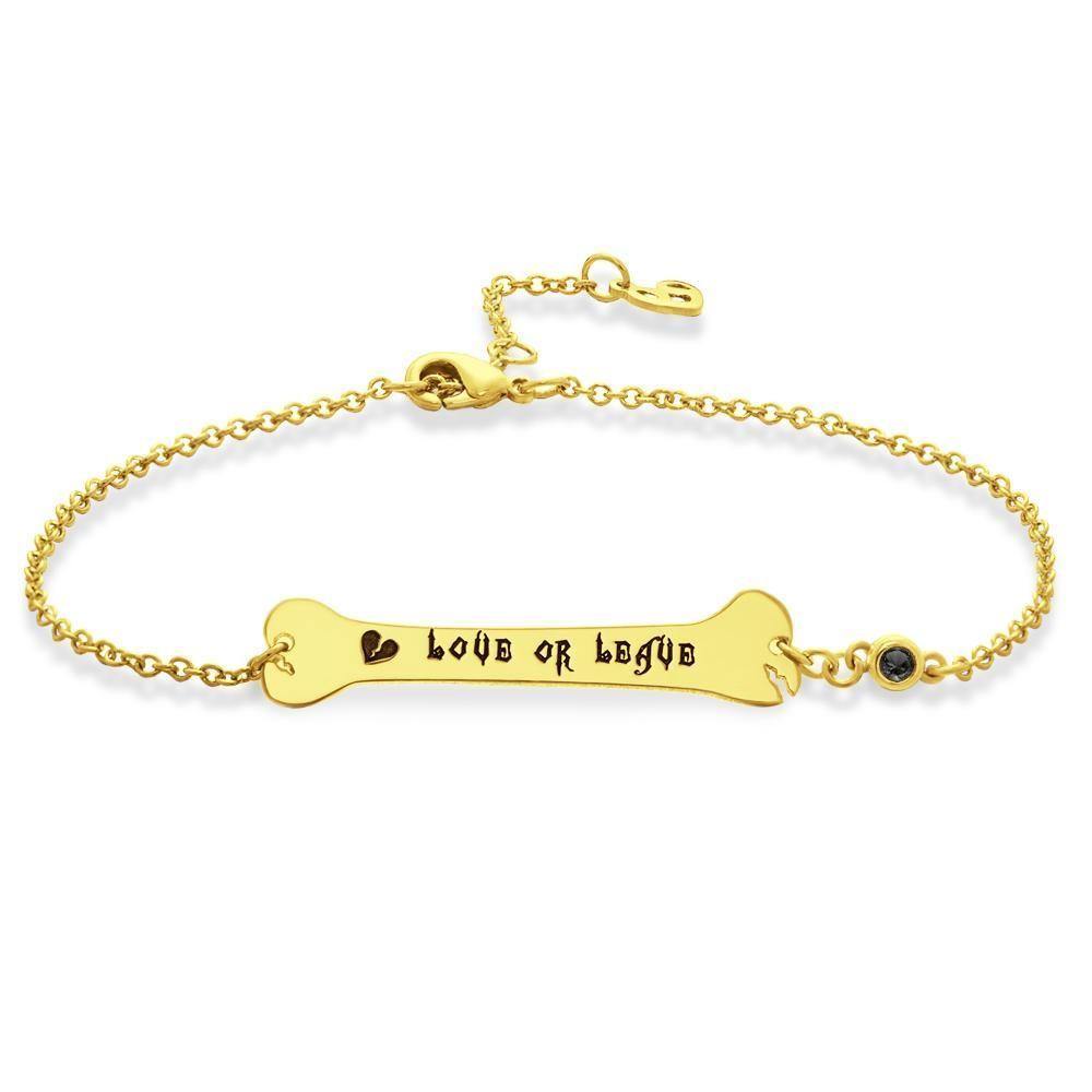 Custom Bracelet Name Bracelet Bone Bar Bracelet with Broken Heart Gifts 14k Gold Plated Silver