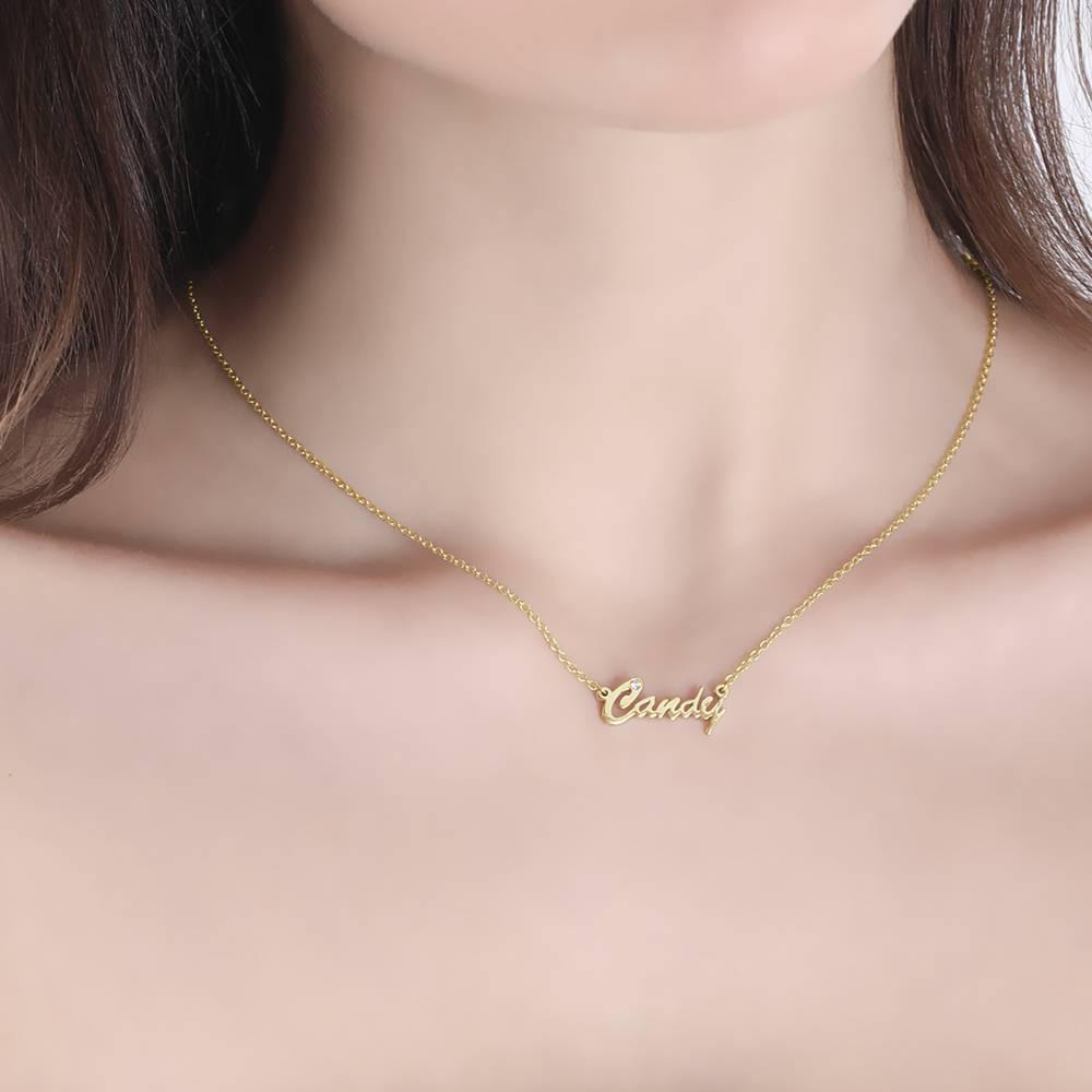 0.02ct Diamond Name Necklace 14k Gold Plated Silver