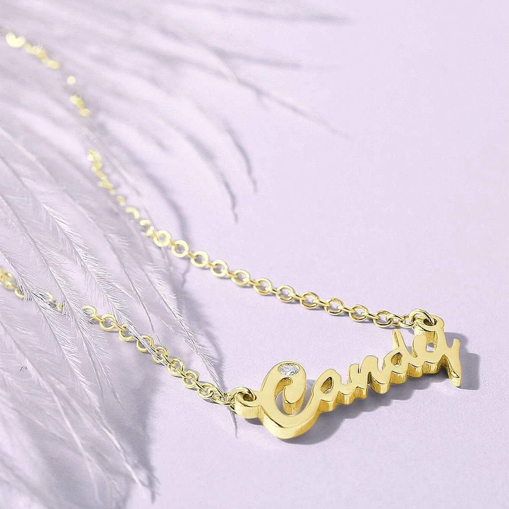0.02ct Diamond Name Necklace 14k Gold Plated Silver