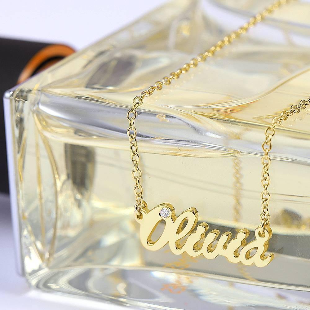 0.02ct Diamond Name Necklace 14k Gold Plated Silver