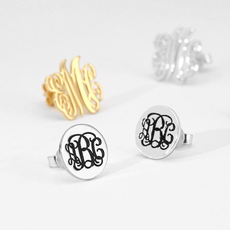 Engraved Monogram Earrings Silver