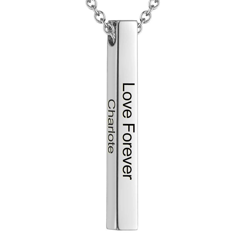 3D Engraved Vertical Bar Necklace Rose Gold Plated Silver