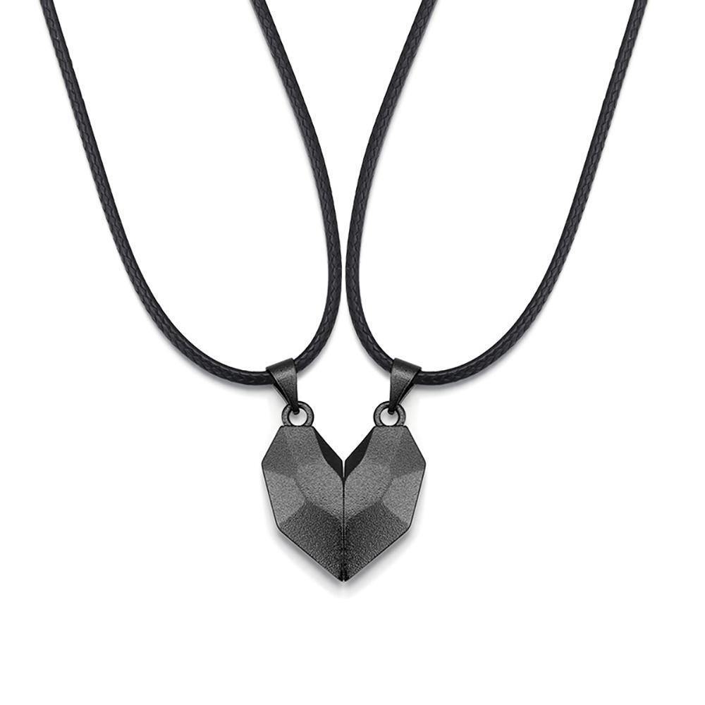 2 Pieces Custom Magnetic Patchwork Heart-Shaped Necklace Gifts for Couple's