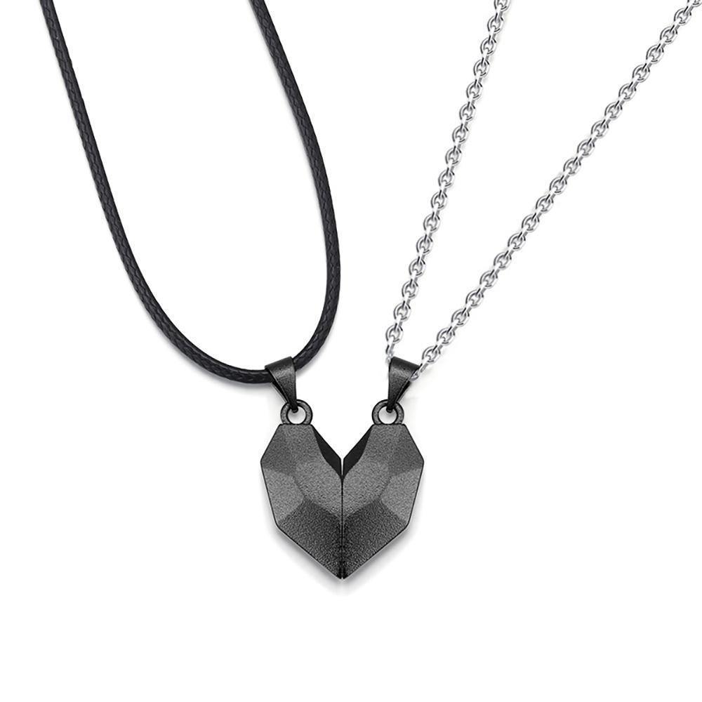 2 Pieces Custom Magnetic Patchwork Heart-Shaped Necklace Gifts for Couple's