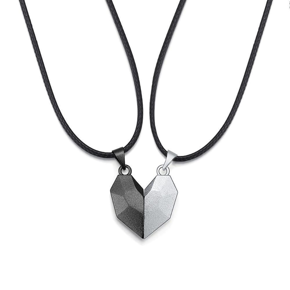 2 Pieces Custom Magnetic Patchwork Heart-Shaped Necklace Memorial Gifts