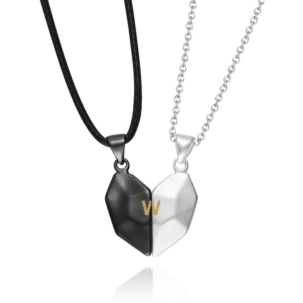 2 Pieces Custom Magnetic Patchwork Heart-Shaped Necklace Memorial Gifts