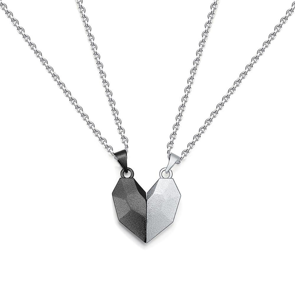 2 Pieces Custom Magnetic Patchwork Heart-Shaped Necklace Gifts for Couple's
