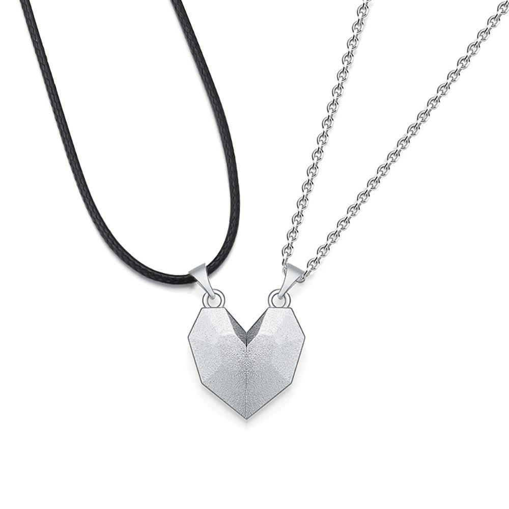 2 Pieces Custom Magnetic Patchwork Heart-Shaped Necklace Memorial Gifts
