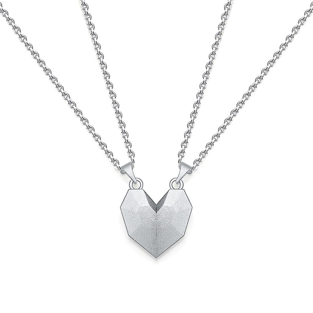2 Pieces Custom Magnetic Patchwork Heart-Shaped Necklace Memorial Gifts