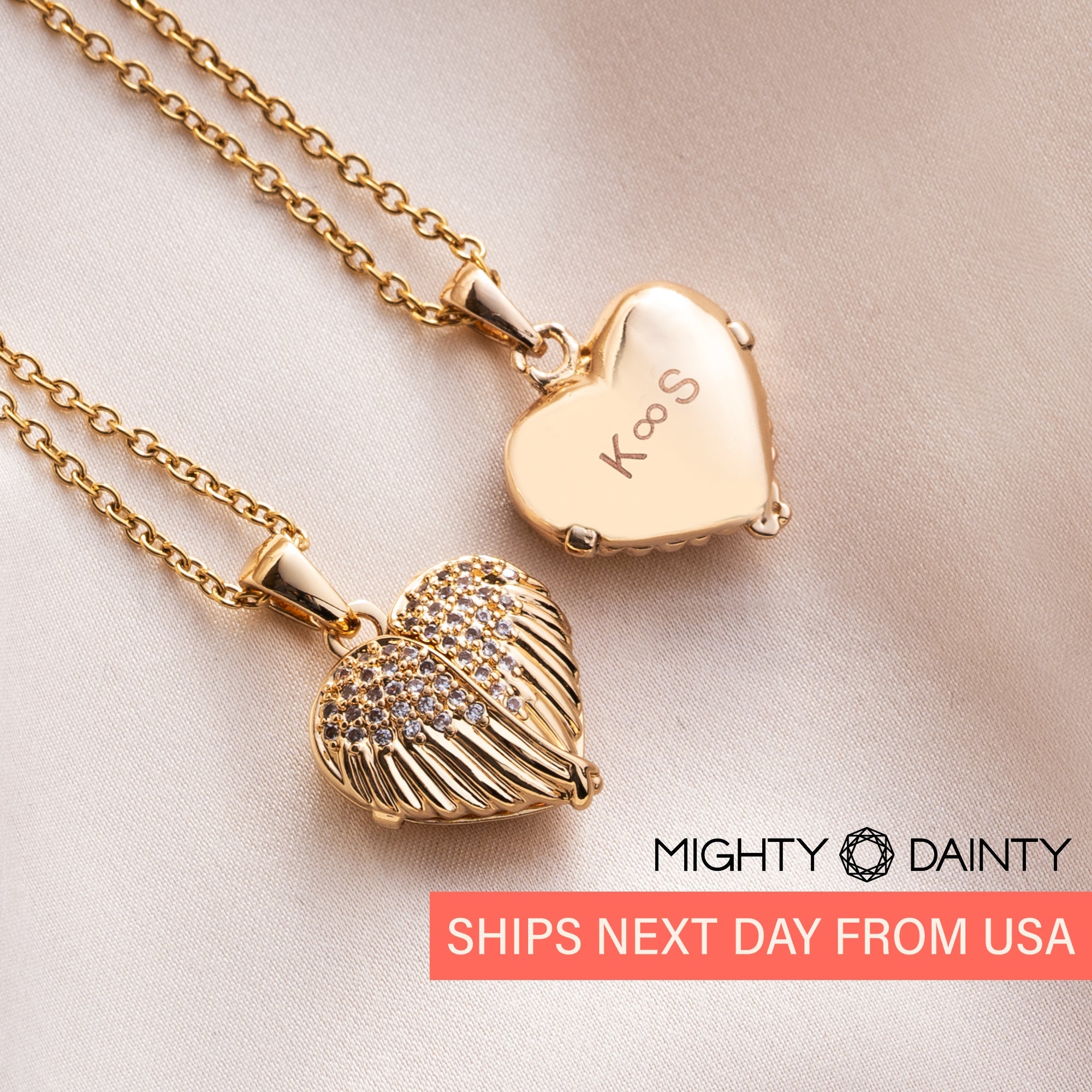 Angel Wings Heart Photo Necklace
