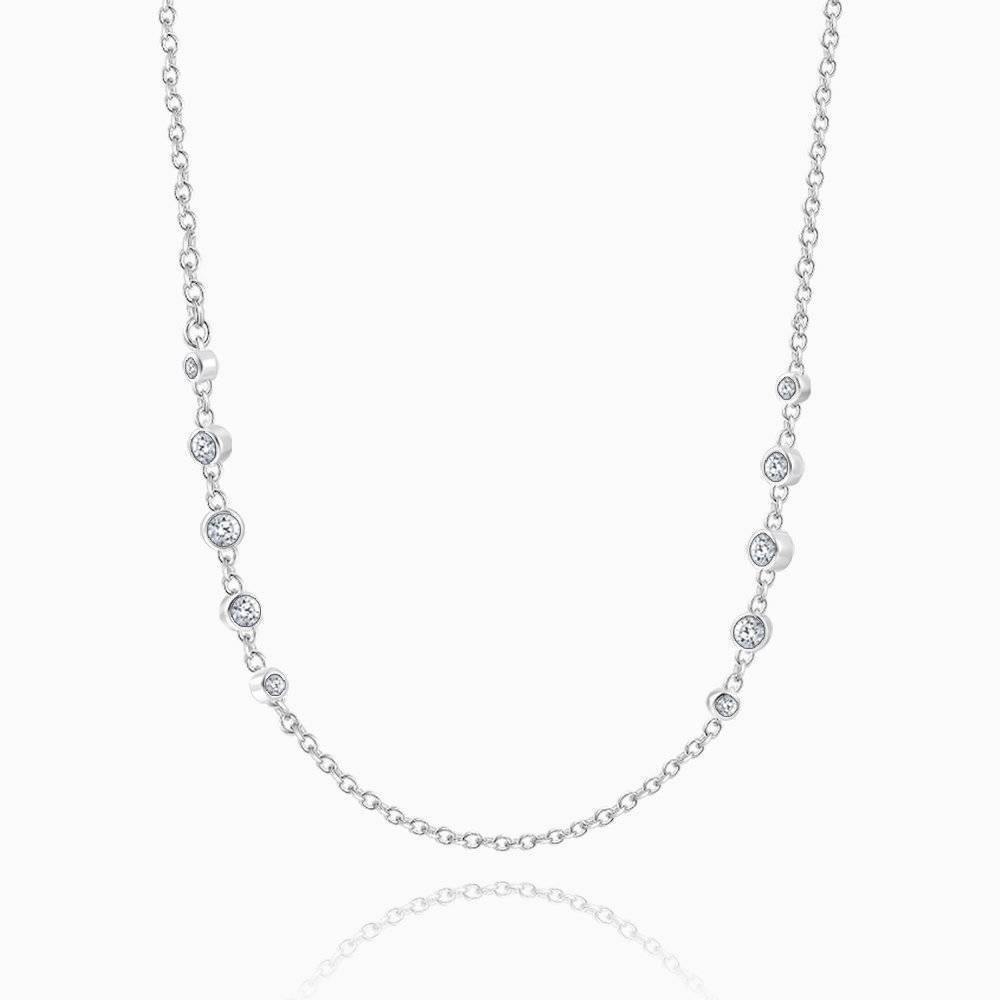 17.7in Silver Cable Chain Basic Necklace With CZ Beads - Length Adjustable