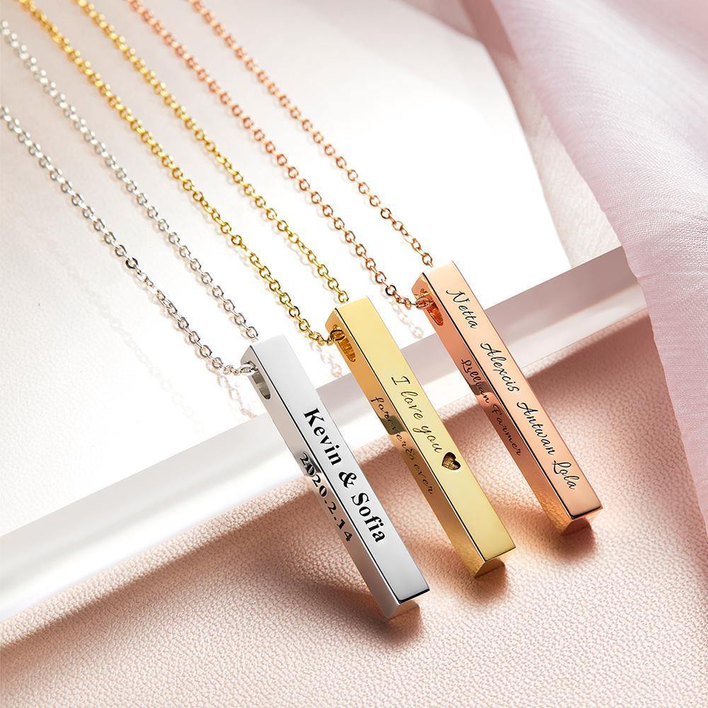 3D Name Necklace -  Custom Vertical Bar Necklace - Name Plate Necklace Engraved - Gifts for Husband